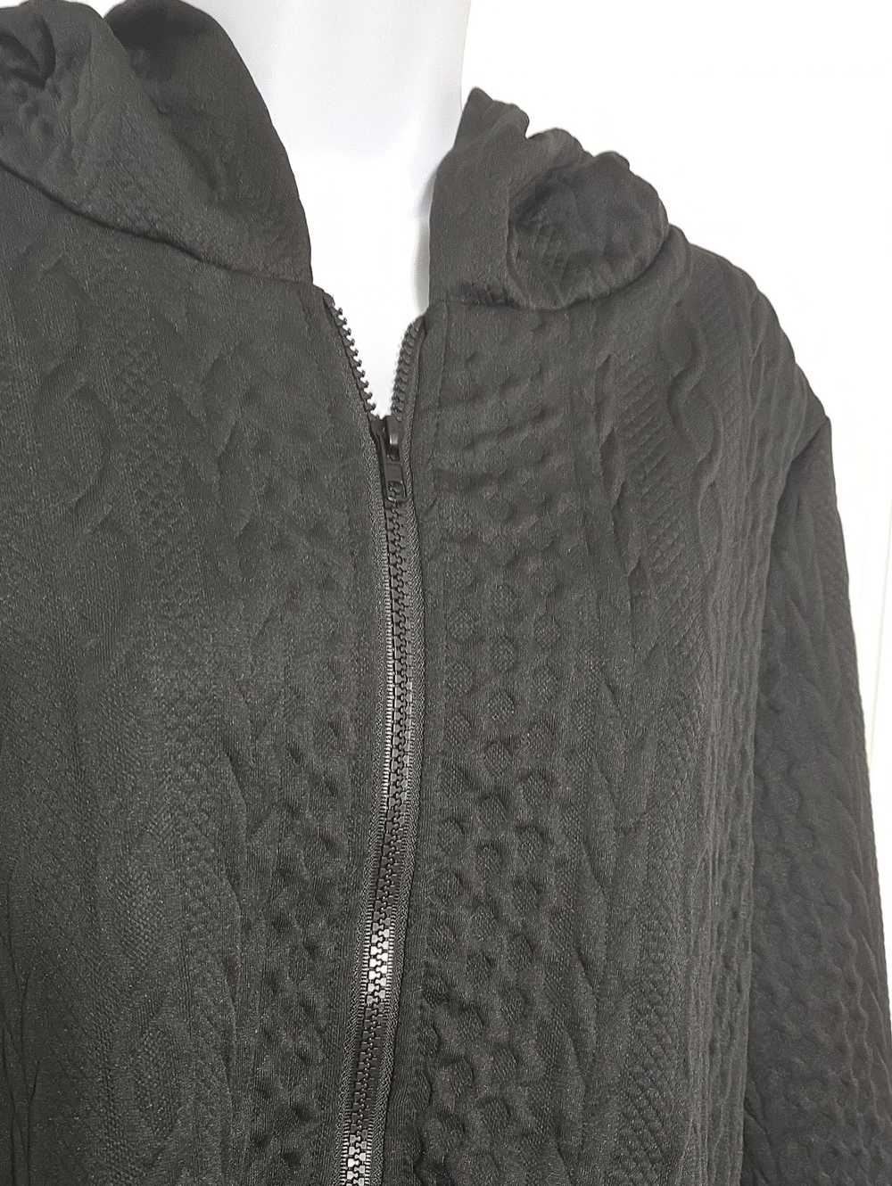 Black Hooded Knit-Look Full Zip Summer Hoody-Coat 2X - Picture 4 of 6